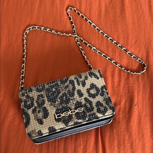 Bebe Wild Leopard Crossbody Bag - Black and Tan